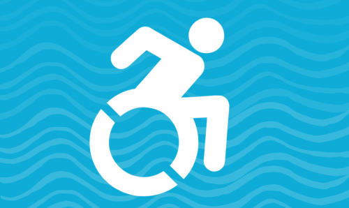 White universal accessibility symbol on blue background